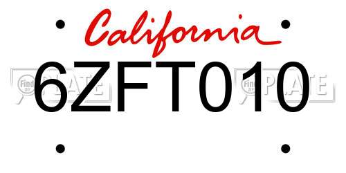 6ZFT010 California License Plate