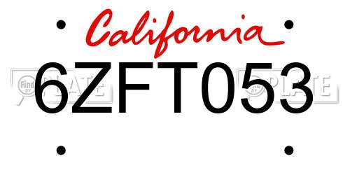 6ZFT053 California License Plate