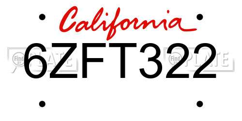 6ZFT322 California License Plate