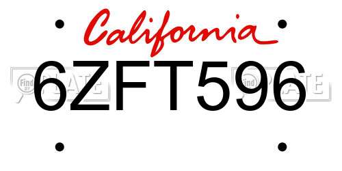 6ZFT596 California License Plate