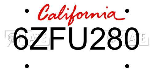 6ZFU280 California License Plate