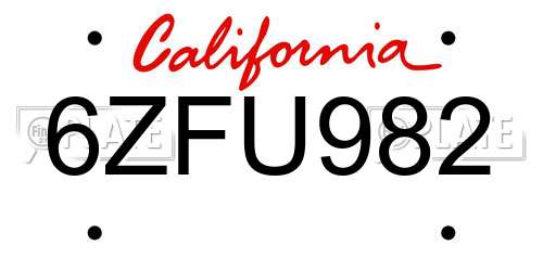 6ZFU982 California License Plate