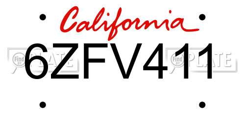6ZFV411 California License Plate