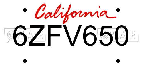 6ZFV650 California License Plate