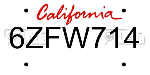 6ZFW714 California License Plate