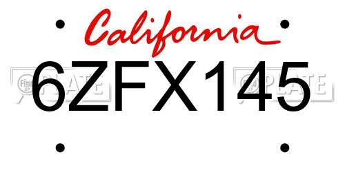 6ZFX145 California License Plate