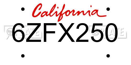 6ZFX250 California License Plate