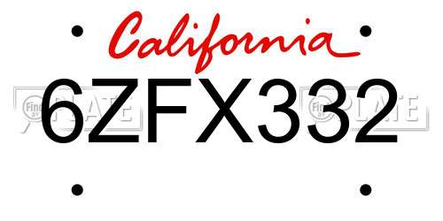 6ZFX332 California License Plate