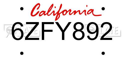 6ZFY892 California License Plate