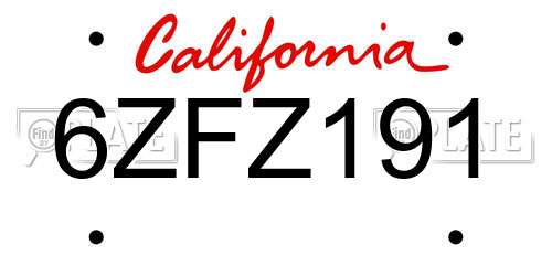 6ZFZ191 California License Plate