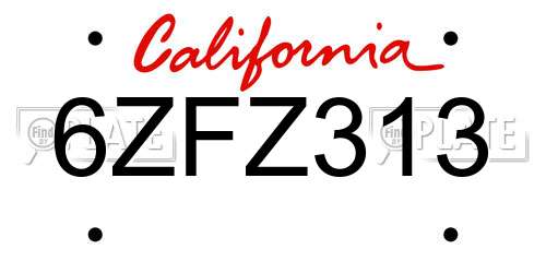 6ZFZ313 California License Plate