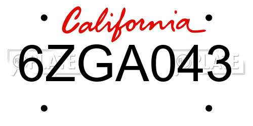 6ZGA043 California License Plate