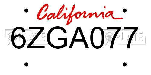 6ZGA077 California License Plate