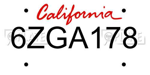 6ZGA178 California License Plate