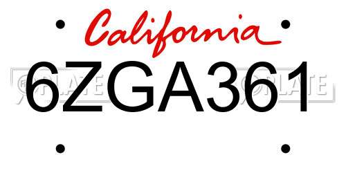 6ZGA361 California License Plate