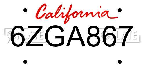 6ZGA867 California License Plate