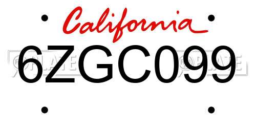 6ZGC099 California License Plate