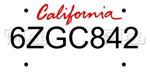 6ZGC842 California License Plate