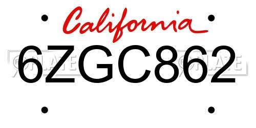 6ZGC862 California License Plate