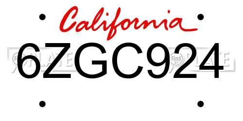 6ZGC924 California License Plate