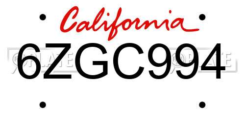 6ZGC994 California License Plate