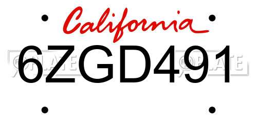 6ZGD491 California License Plate