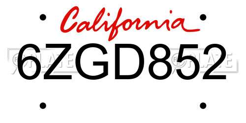 6ZGD852 California License Plate