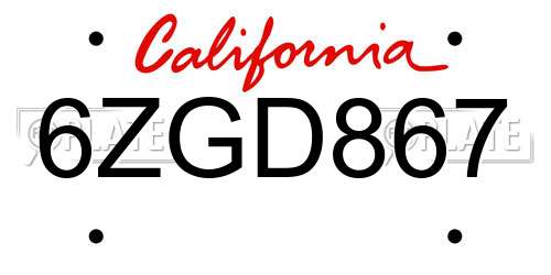 6ZGD867 California License Plate
