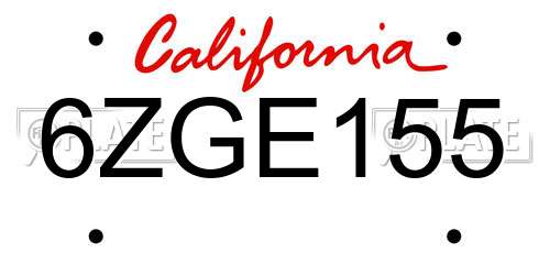 6ZGE155 California License Plate