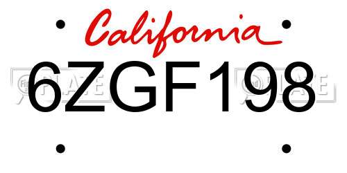 6ZGF198 California License Plate