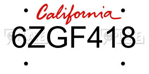 6ZGF418 California License Plate