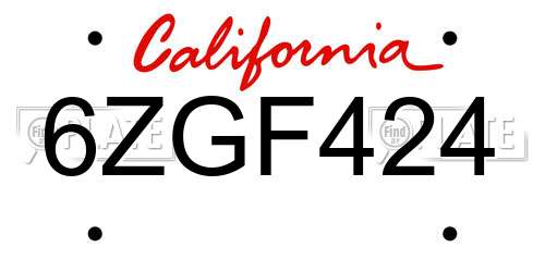 6ZGF424 California License Plate