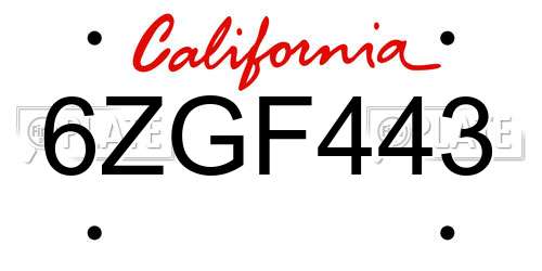 6ZGF443 California License Plate