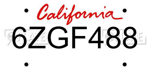 6ZGF488 California License Plate