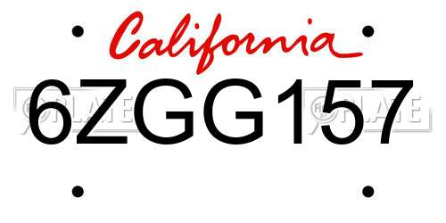 6ZGG157 California License Plate