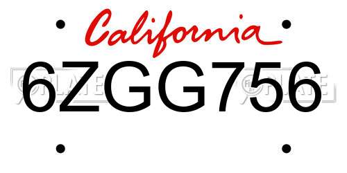 6ZGG756 California License Plate