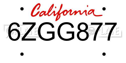 6ZGG877 California License Plate