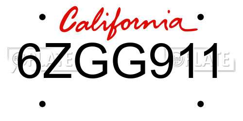 6ZGG911 California License Plate