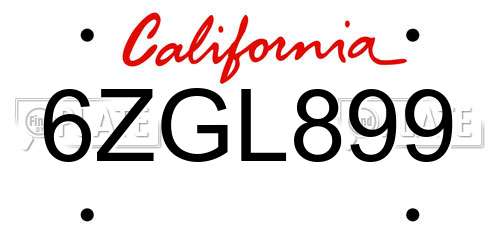 6ZGL899 California License Plate