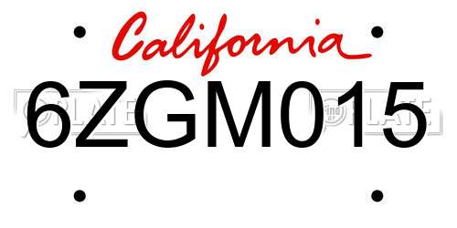 6ZGM015 California License Plate