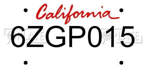 6ZGP015 California License Plate