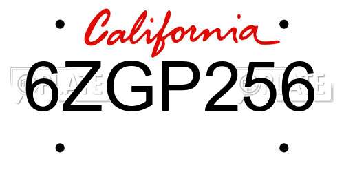 6ZGP256 California License Plate