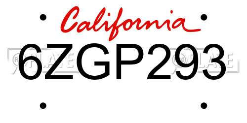 6ZGP293 California License Plate