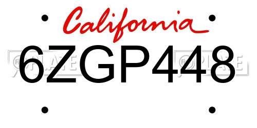 6ZGP448 California License Plate