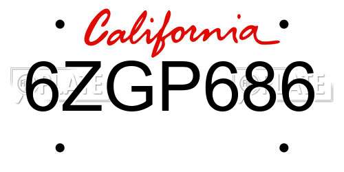6ZGP686 California License Plate