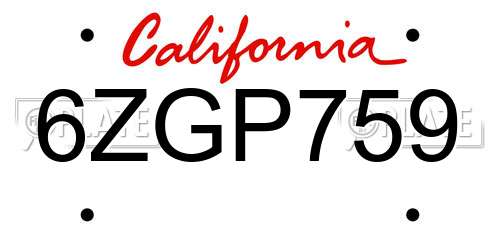 6ZGP759 California License Plate