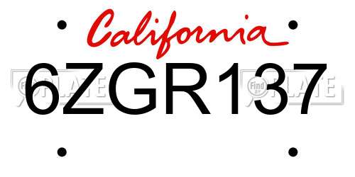 6ZGR137 California License Plate