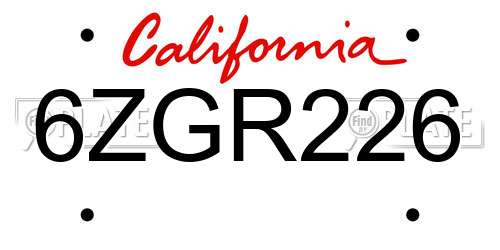 6ZGR226 California License Plate