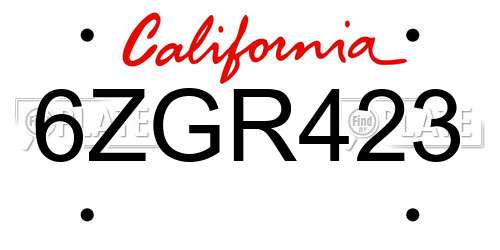6ZGR423 California License Plate