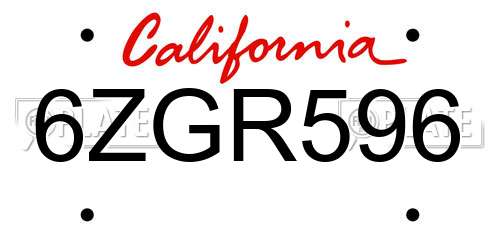 6ZGR596 California License Plate